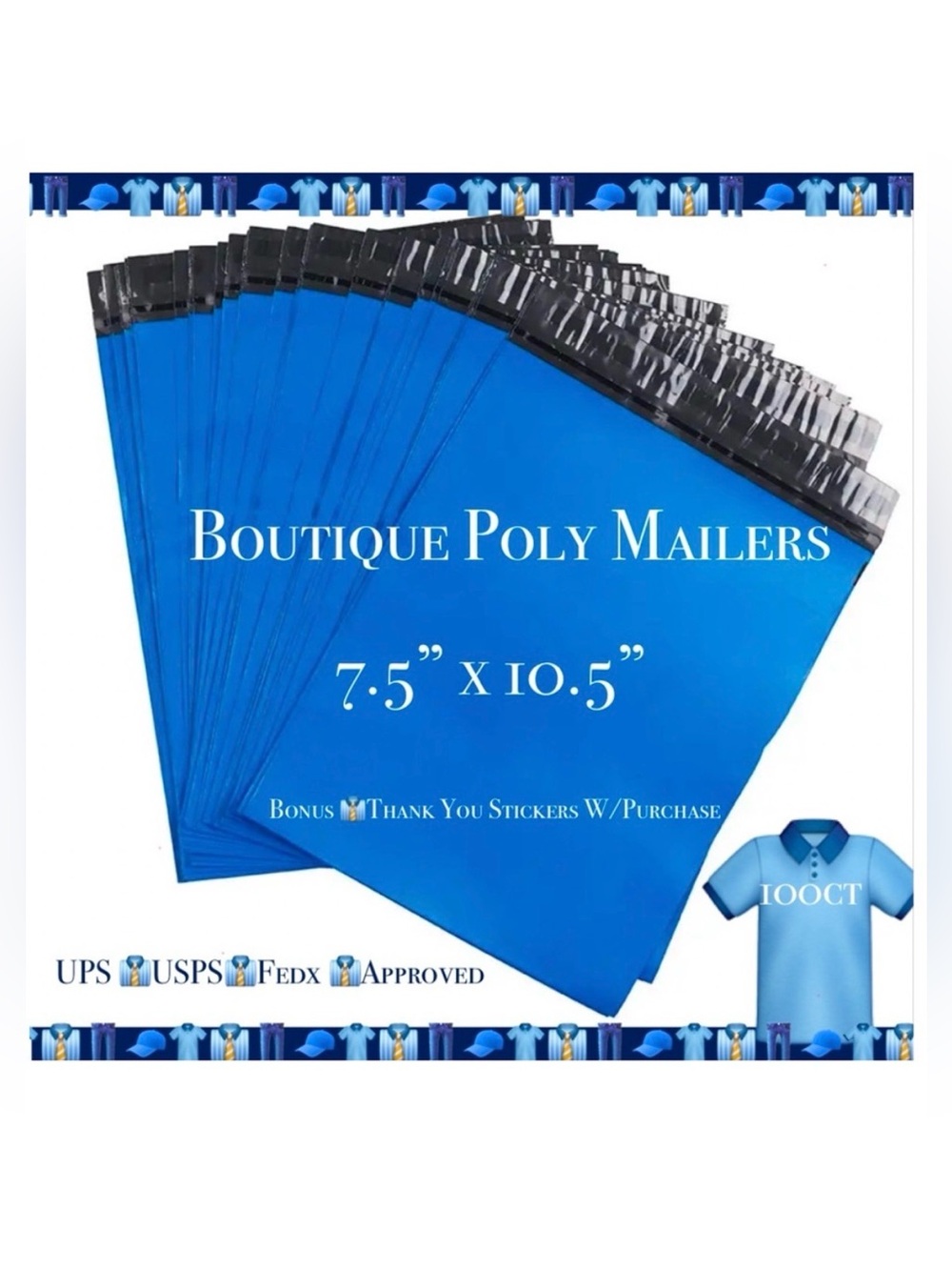 100ct ~ 7.5 x 10.5”~Poly Mailer Bag👖🆕👖Plus 😁 100ct Thank You Stickers Included